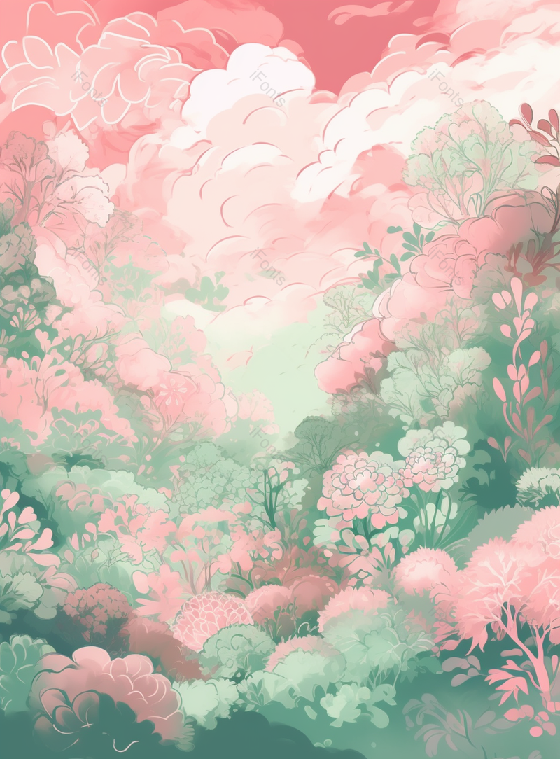 柔和的粉红色背景与白云和花卉设计在闪闪发光的风格,高清,摄影图,摄影图片,图片大全,摄影图免费下载